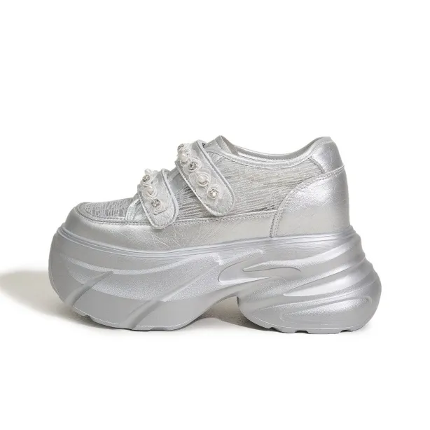 Milan Love Song White Sneakers Height Increasing Lightweight Breathable Low Top Casual Shoes Women's Solid Color-0