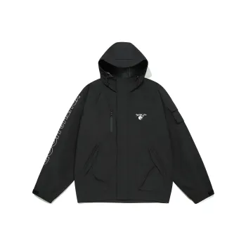 Guuka Creative Letter Embroidered Off-The-Shoulder Coat Unisex Black