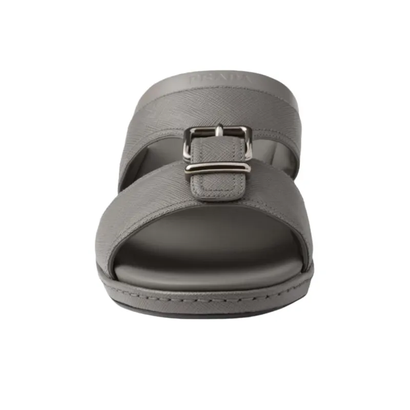 PRADA Saffiano Slide Slippers 3cm Men's Gray-4
