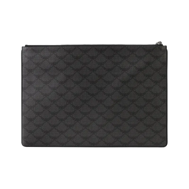 MCM Nappa Leather Clutch Extra Large Unisex Dark Gray-3