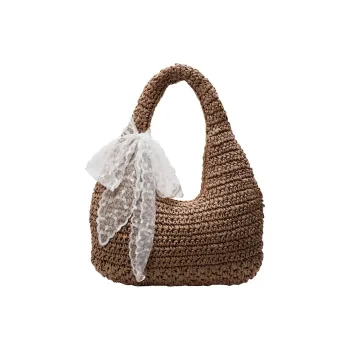 Wenpercy Straw Woven Shoulder Bag Women's Khaki/Ecru