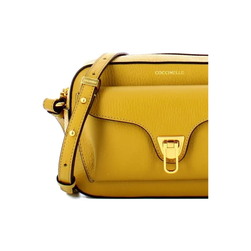 COCCINELLE Grain Leather Camera Bag, Shoulder Bag, Crossbody Bag Trumpets Women's Yellow-3