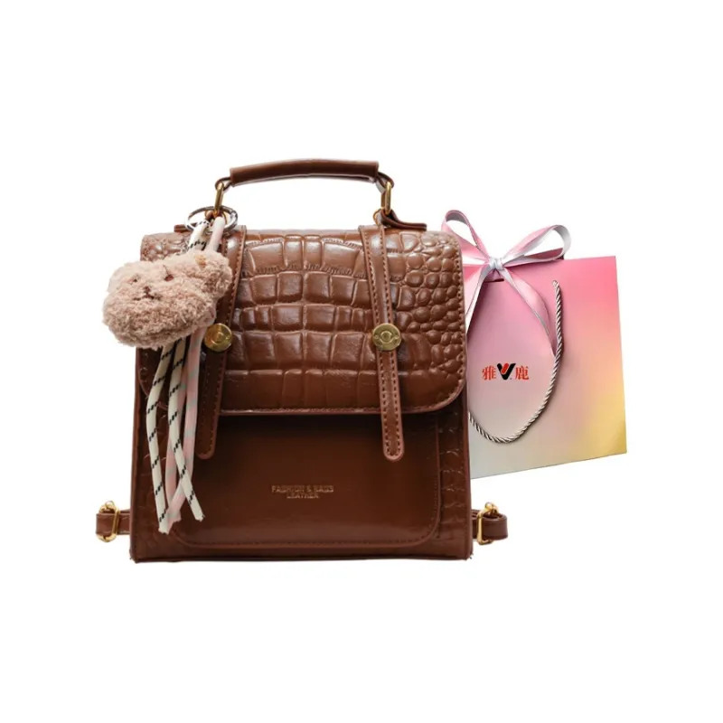 Yalu PU Backpack Women's Black/Ecru/Brown/Silver/Burgundy-14