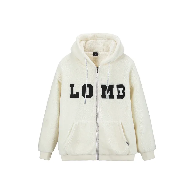 LOMBT Letter Geometric Pattern Hooded Loose Fit Thickened And Fleece Lined Puffer Jacket Unisex-0