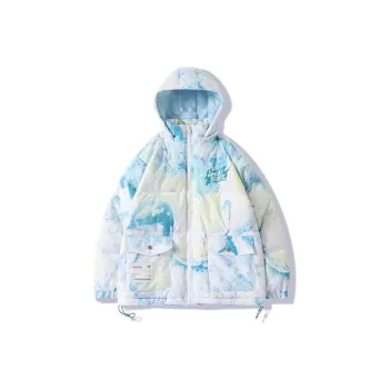 LAMLICKA Hand Drawn Letter Hooded Loose Fit Thickened Down Jacket Unisex Multicolor