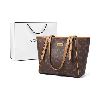 AOKANG PVC Tote Bag, Shopping Bag, Shoulder Bag, Mommy Bag Large Size Women's Coffee/Ecru