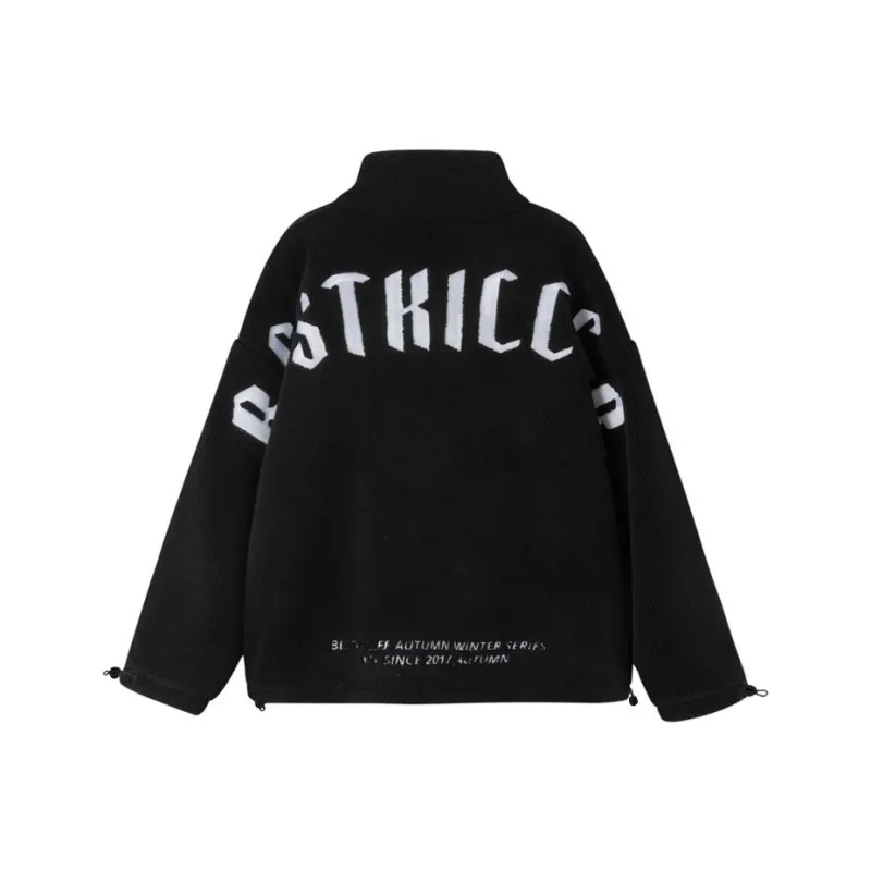 BTK Loose Fit Stand Collar Jacket Plush Coat Unisex-4