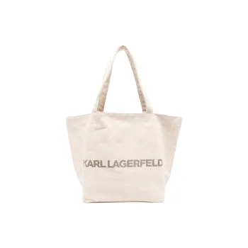 KARL LAGERFELD Cotton Tote Bag, Shopping Bag, Handbag, Shoulder Bag Women's Beige