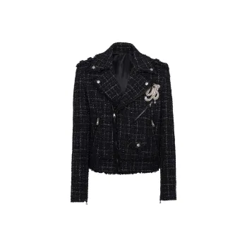 BALMAIN Pb Signature Tweed Biker Jacket