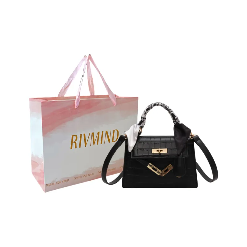 RIVMIND PU Handbag Women's White/Black/Pink-4