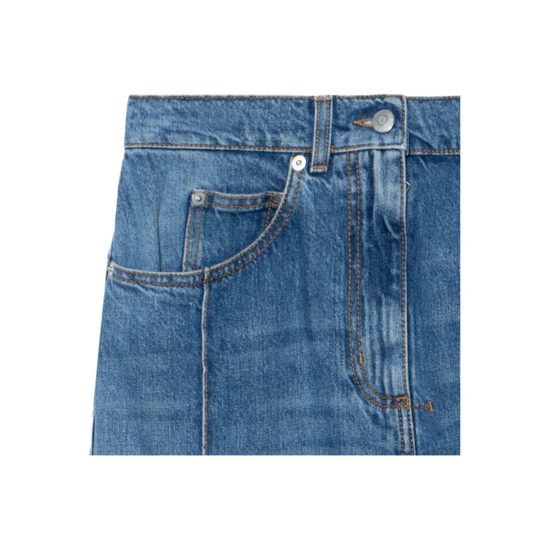 Alexander McQueen Slashed Cut Out Denim Midi Skirt-5