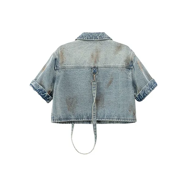 CHUU Cropped Coat Women's Medium Denim Blue-1