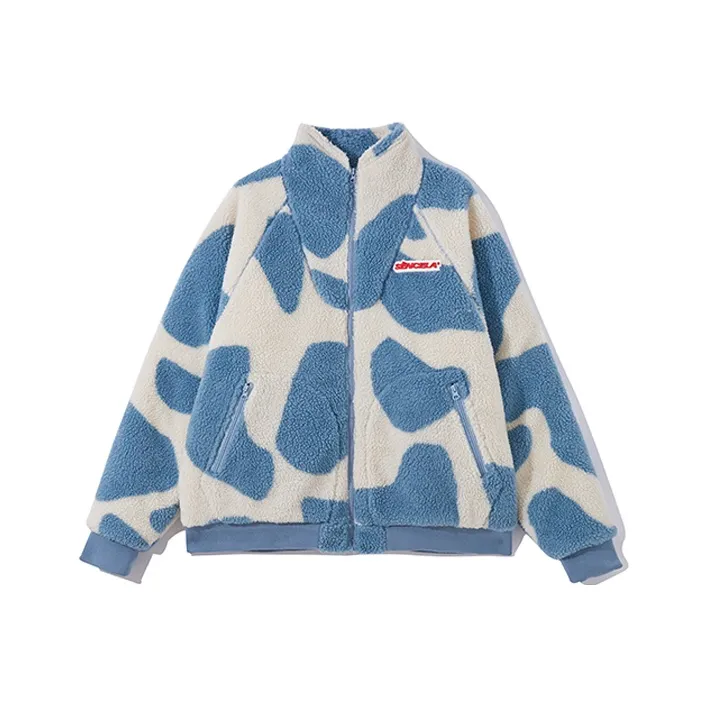 SENCE LA Loose Fit Thickened And Fleece-Lined Jacket Winter Unisex Blue White-0