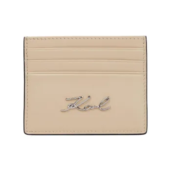 KARL LAGERFELD Cow Leather Card Holder Women's Beige Brown