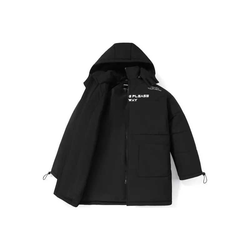 GENANX Letter Detachable Hood Loose Fit Mid Length Puffer Jacket Unisex-0