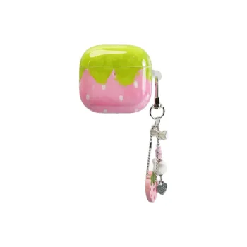Wei Xin Compatibility With Apple AirPods 4/2/3/AirPods Pro/Pro 2 TPU Pink Strawberry Pendant Headphone Cases
