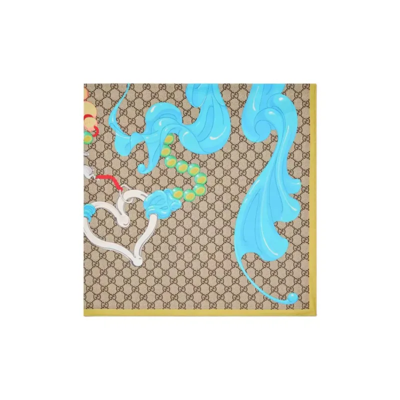 GUCCI Silk Twill Silk Scarves Unisex Brown-1