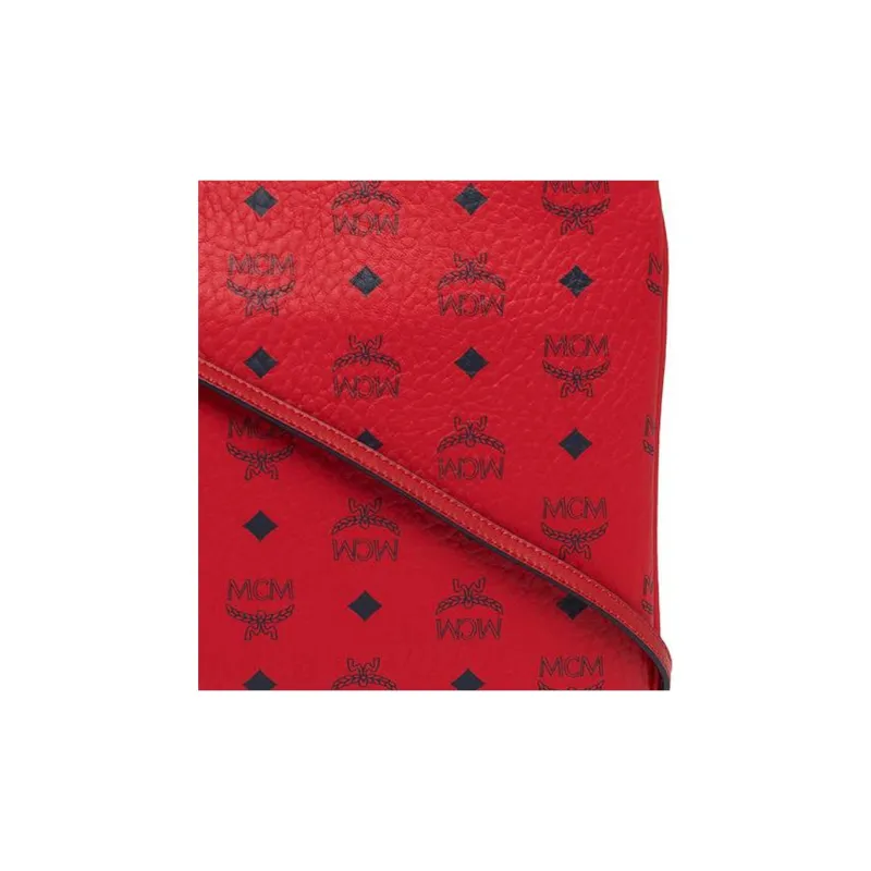 MCM Visetos Coated Canvas With Leather Clutches Shoulder Bag Crossbody Bag Medium Size Women's Red-3