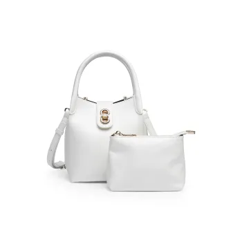Mulinsen PU Combo Bag Bucket Bag, Shoulder Bag, Crossbody Bag, Handbag Women's White/Denim Black