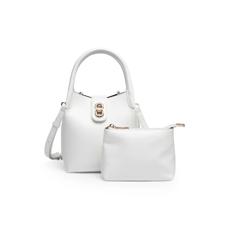 Mulinsen PU Combo Bag Bucket Bag, Shoulder Bag, Crossbody Bag, Handbag Women's White/Denim Black-0