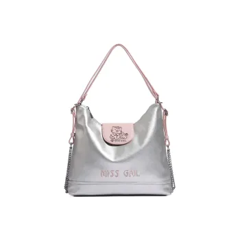 MISS GAIL Synthetic Leather One Shoulder Handbag Women's Cross Grain White Silver