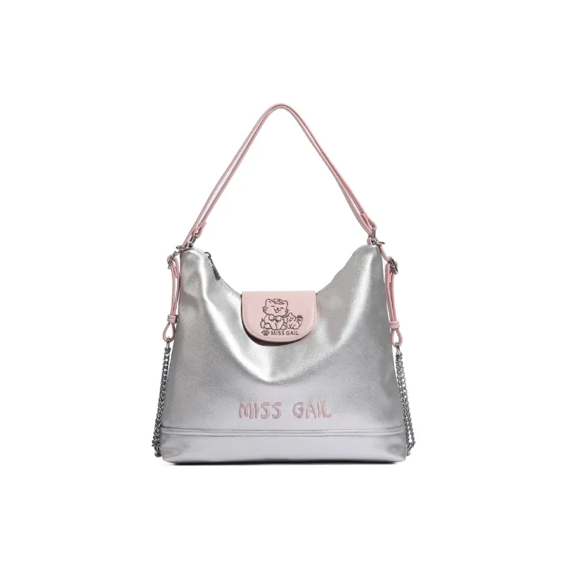 MISS GAIL Synthetic Leather One Shoulder Backpack Handbag Women's Cross Grain White Silver-0