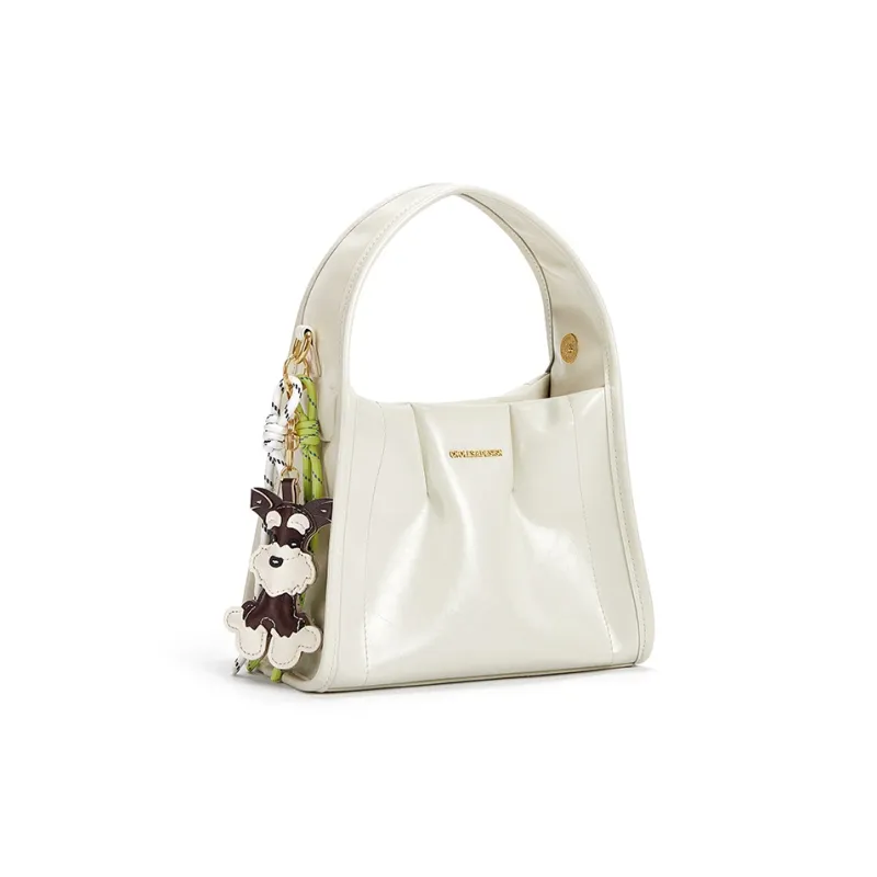 CNOLES Cow Leather Handbag Women's Cream White-1