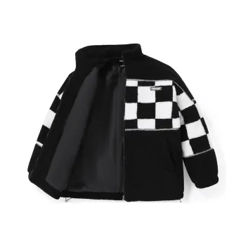 GENANX Letter Plaid Stand Collar Loose Fit Puffer Jacket Unisex