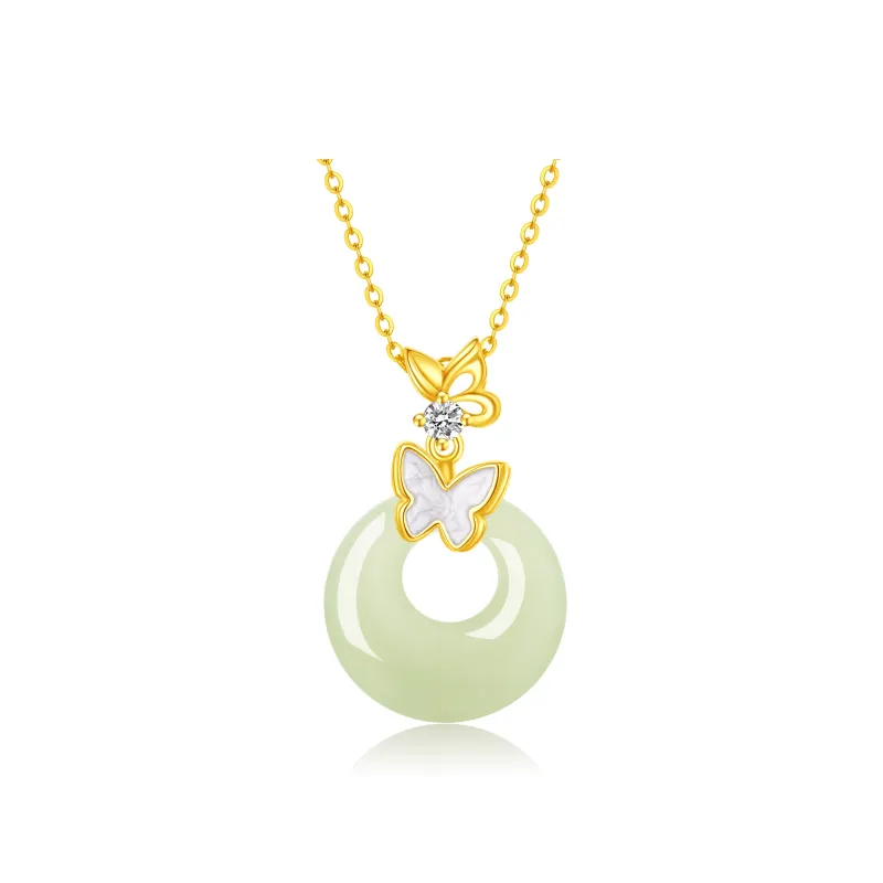 Lao Feng Xiang Hetian Jade Necklaces Pale Greenish White Jade Women's-0