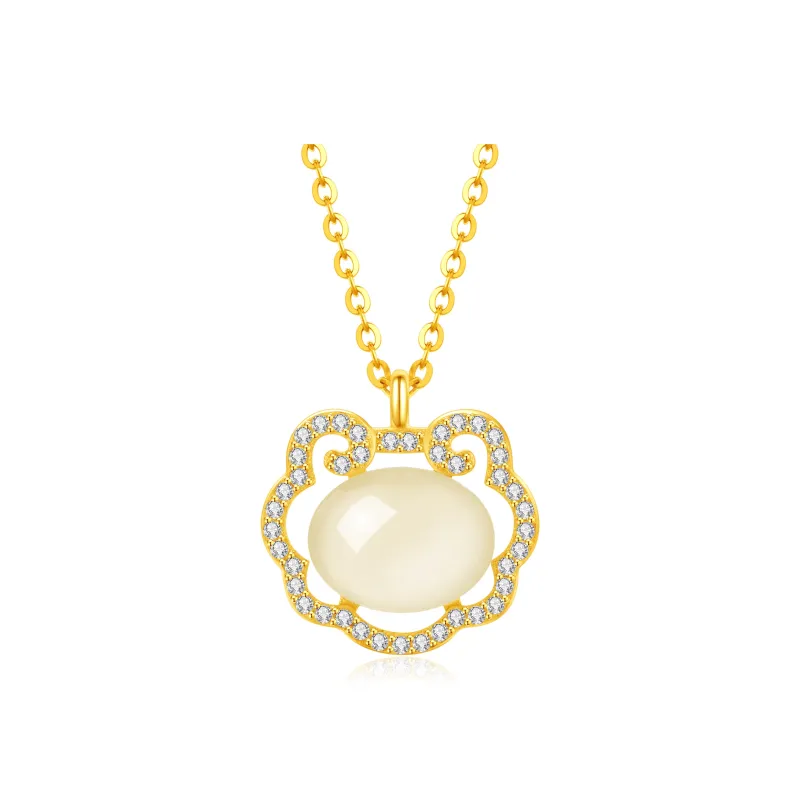 Lao Feng Xiang Necklaces Pale Greenish White Jade Women's-0