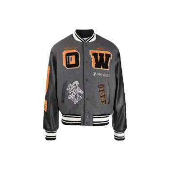 OFF WHITE Patch Embellished Varsity Bomber Jacket
