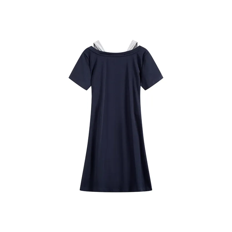 HANDAIWEI Short Sleeved Dress Women's Navy Blue-1