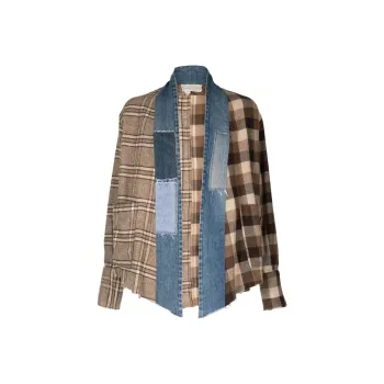 GREG LAUREN Patchwork Checked Open front Jacket