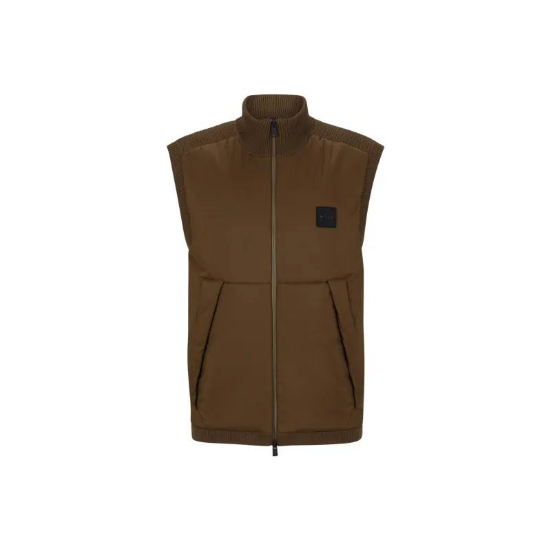 HUGO BOSS Regular Fit Gilet With Logo Patch Vest Men's Brown-0
