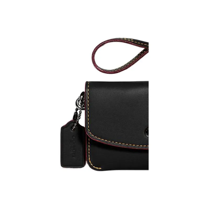 COACH Suede With Leather Clutch Card Holder Coin Purse Trumpets Women's Black-2