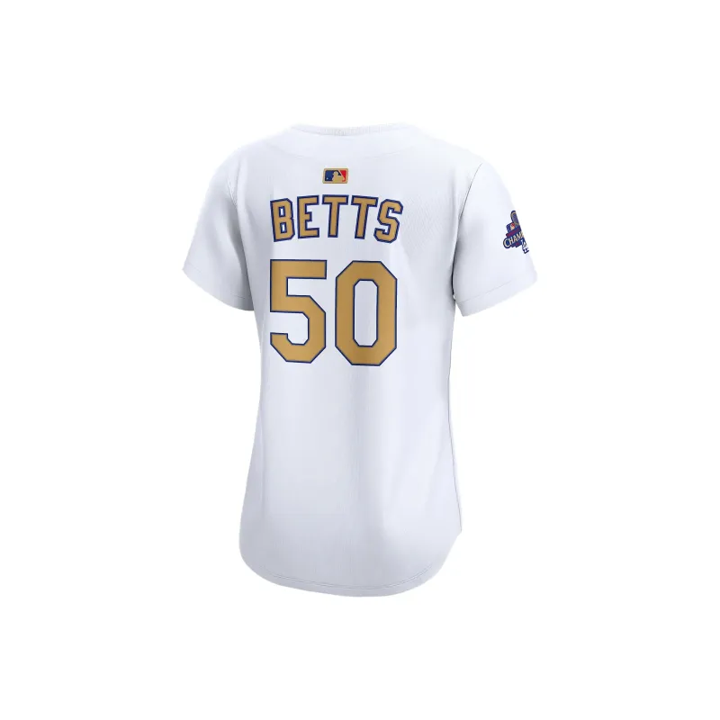 Nike Mookie Betts Los Angeles Dodgers 2024 World Series Champions Gold Women's's Nike Dri FIT Adv Mlb Limited Jersey-1