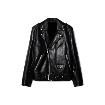 OFF WHITE Crinkled Leather Biker Jacket