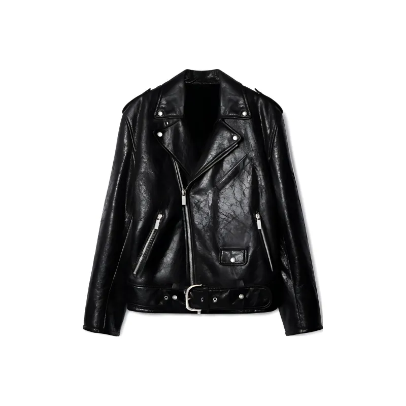 OFF WHITE Crinkled Leather Biker Jacket-0