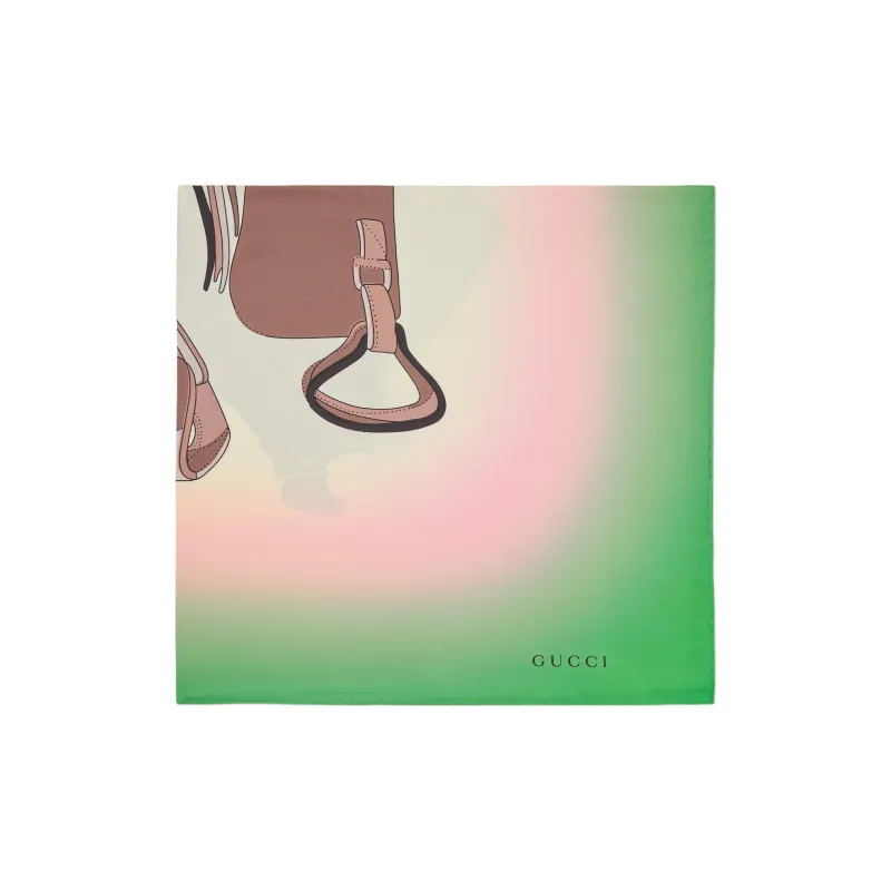 GUCCI Mulberry Silk Scarves Women's Green-1