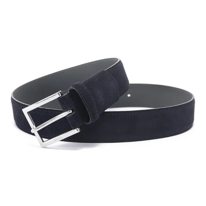 HUGO BOSS Suede Cow Leather Belts Men's Dark Blue 3.5cm-1