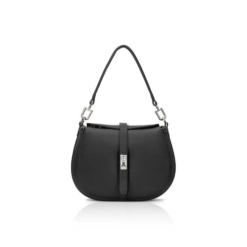 ROBERTA DI CAMERINO Cow Leather Crescent Bag, Crossbody Bag, Shoulder Bag Women's Black/Beige-0