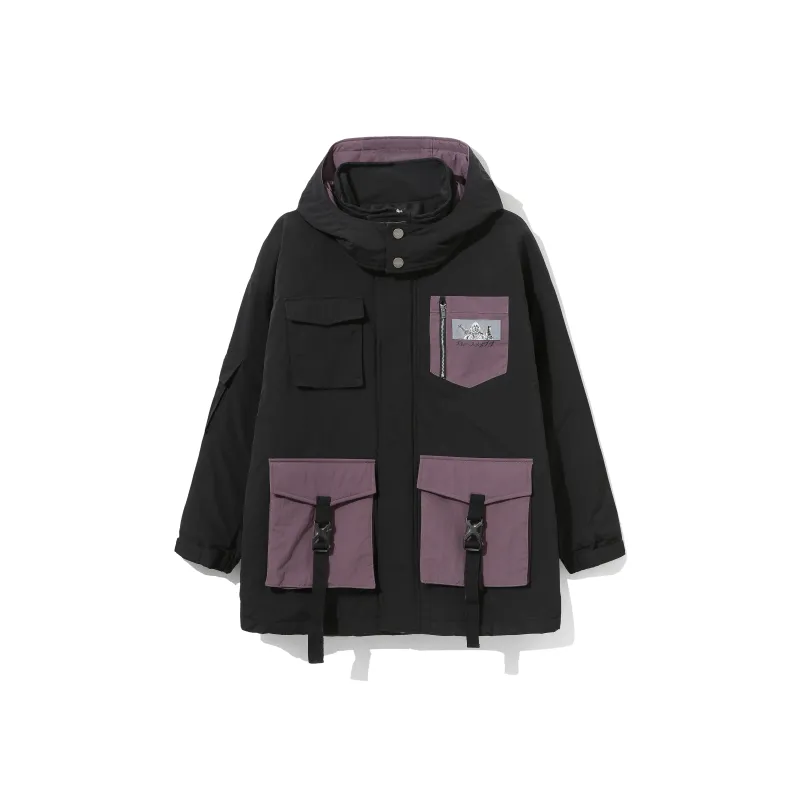 Clubxxhh Cartoon Hand-Drawn Hooded Loose Fit Thickened Puffer Jacket Unisex Black-0