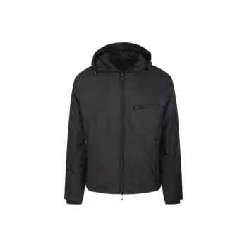 EMPORIO ARMANI Lightweight Nylon Hooded Zip up Blouson With All over Jacquard Lettering