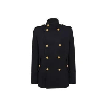 BALMAIN High Neck Double-Breasted Peacoat