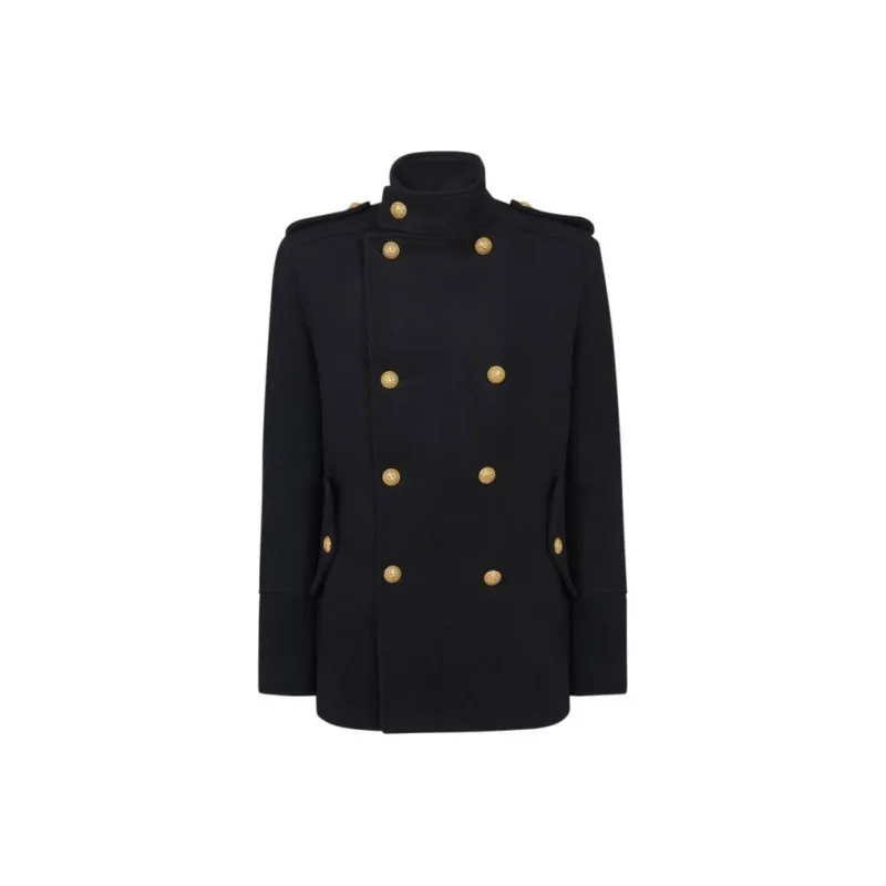 BALMAIN High Neck Double-Breasted Peacoat-0