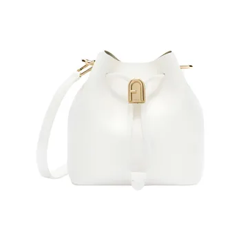 Furla Cow Leather Bucket Bag, Shoulder Bag Mini Women's White