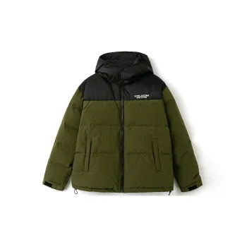 VOLCOM FW22 Letter Camouflage Colorblock Hooded Loose Fit Thickened Down Jacket Unisex