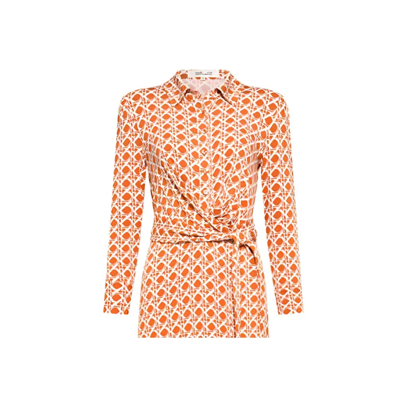 DVF Diane Von Furstenberg SS24 Long Sleeved Dress Women's Honey Orange Color-5