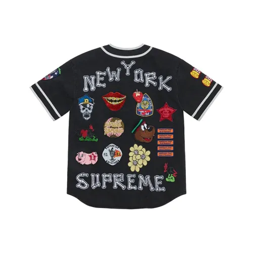 Supreme Patches Denim Baseball Jersey
