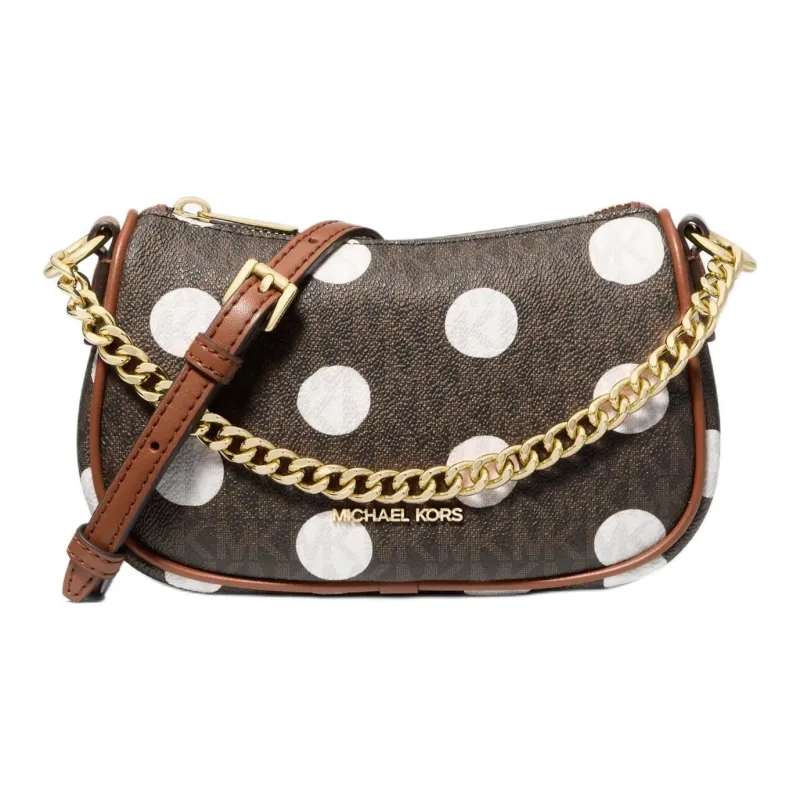 MICHAEL KORS Carmela Artificial Leather Portable Crossbody Bag, Shoulder Bag Small Size Women's Dark Brown & White-0